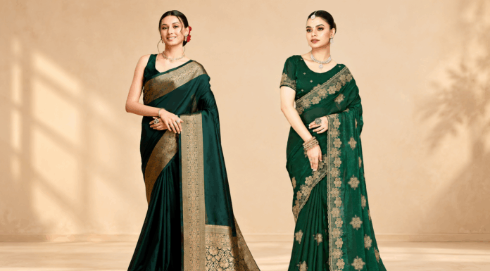 15 Blouse Colours which look Perfect with Green Saree styling Green Saree