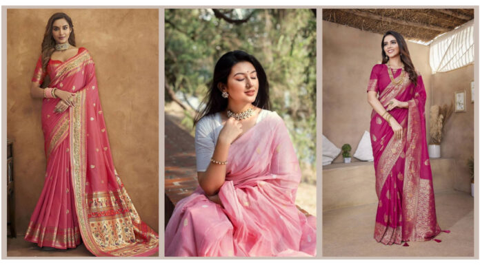 10 Latest Pink Saree Matching Blouse Combination Designs for a Luxurious Look 10 Latest Pink Saree Matching Blouse Combination Designs for a Luxurious Look