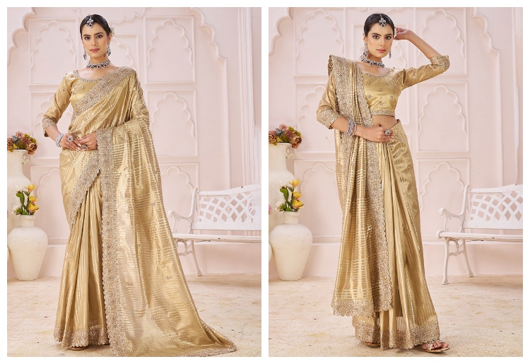 Gold Sequin Embroidered Banarasi Jacquard Saree