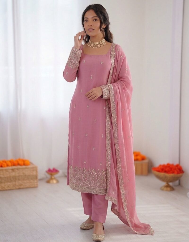 Pink Georgette Thread With Sequin Salwar Suit Stitched