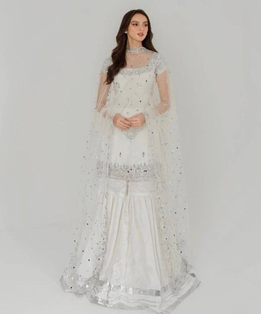 White Sharara Set Stitched