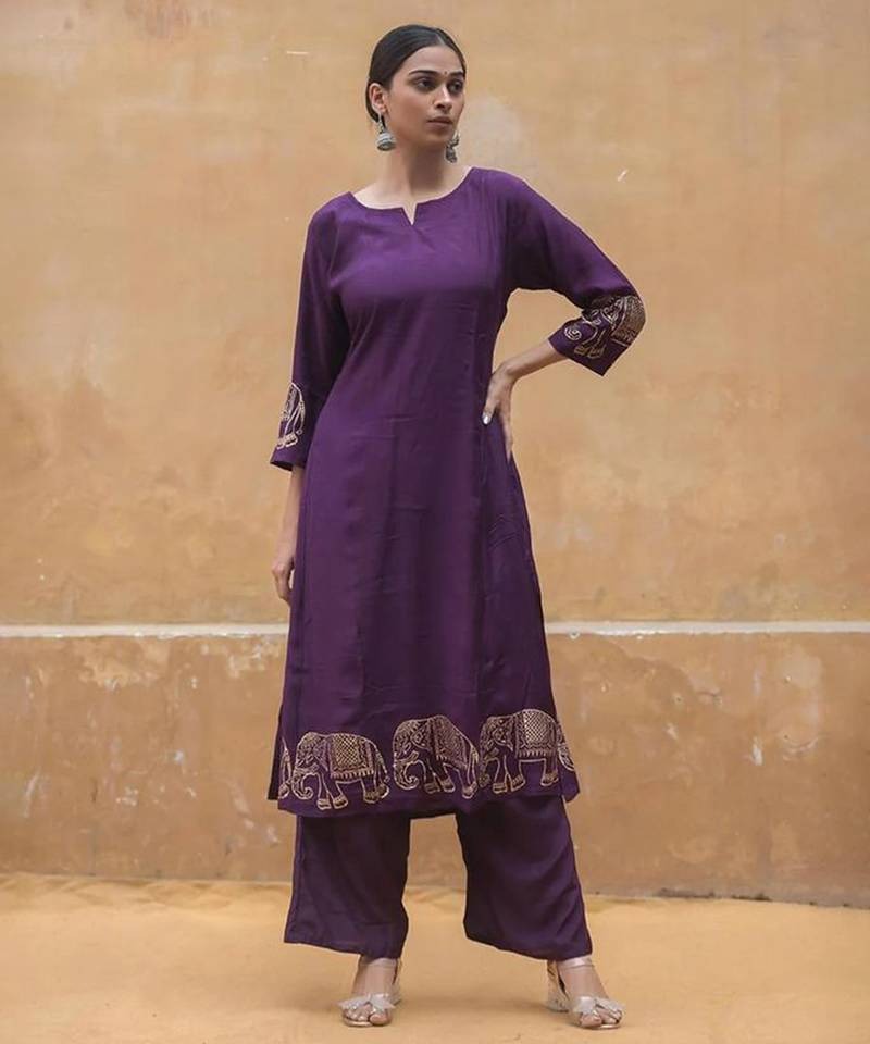 Wine Kurta And Palazzo Set Stitched