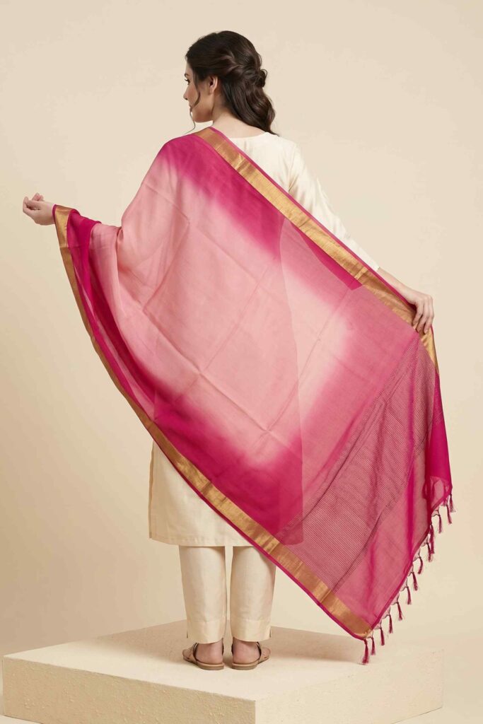 Banarasi Pure Chiffon Silk Dupatta In Rani Pink Colour With Zari Work