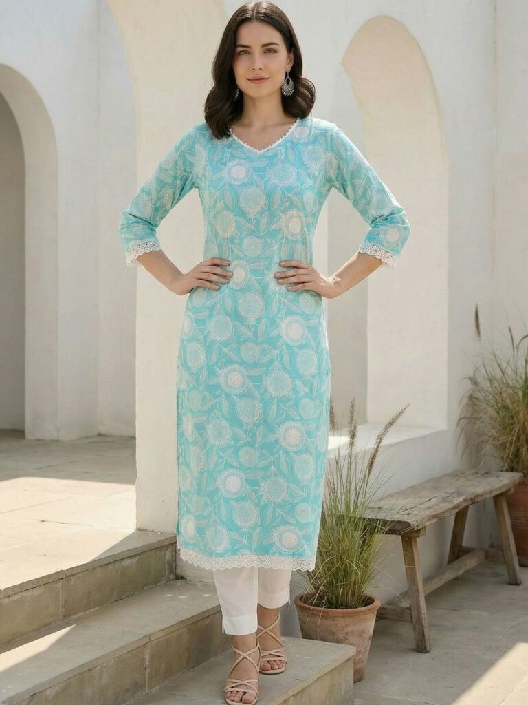 Blue Women Floral Printed Floral Kurta