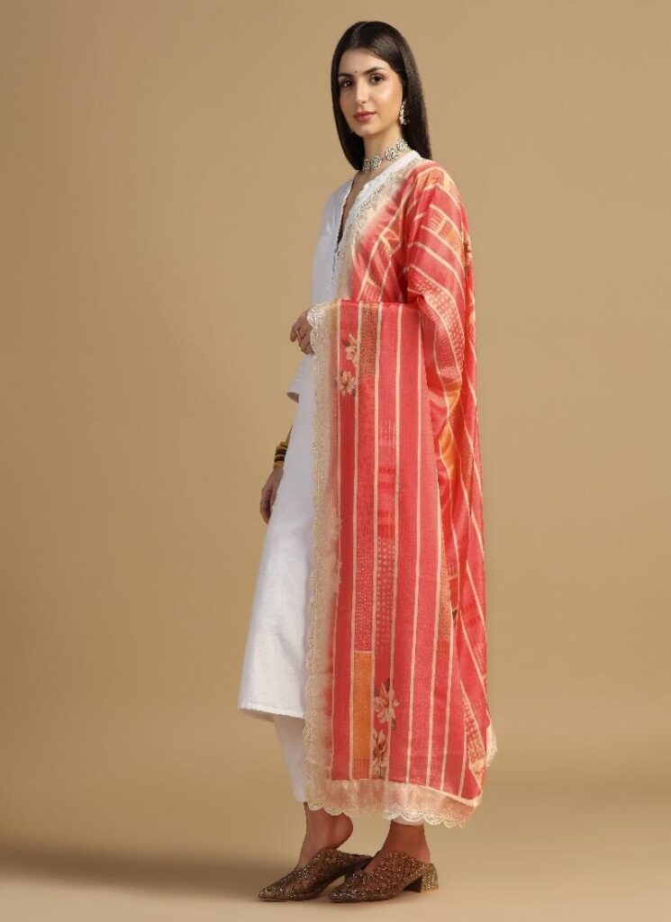 Digital Floral Motif Print Chinon Silk Embroidery Traditional Dupatta