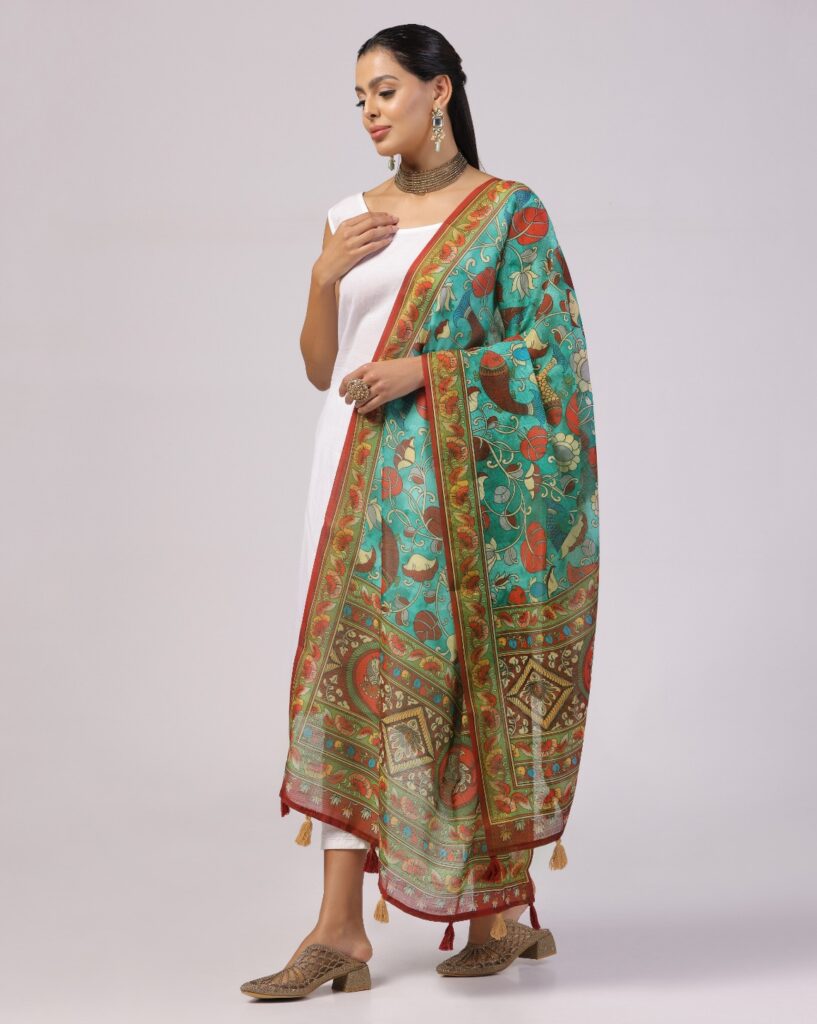 Digital Print Lilen Blend Zari Dupatta For Women