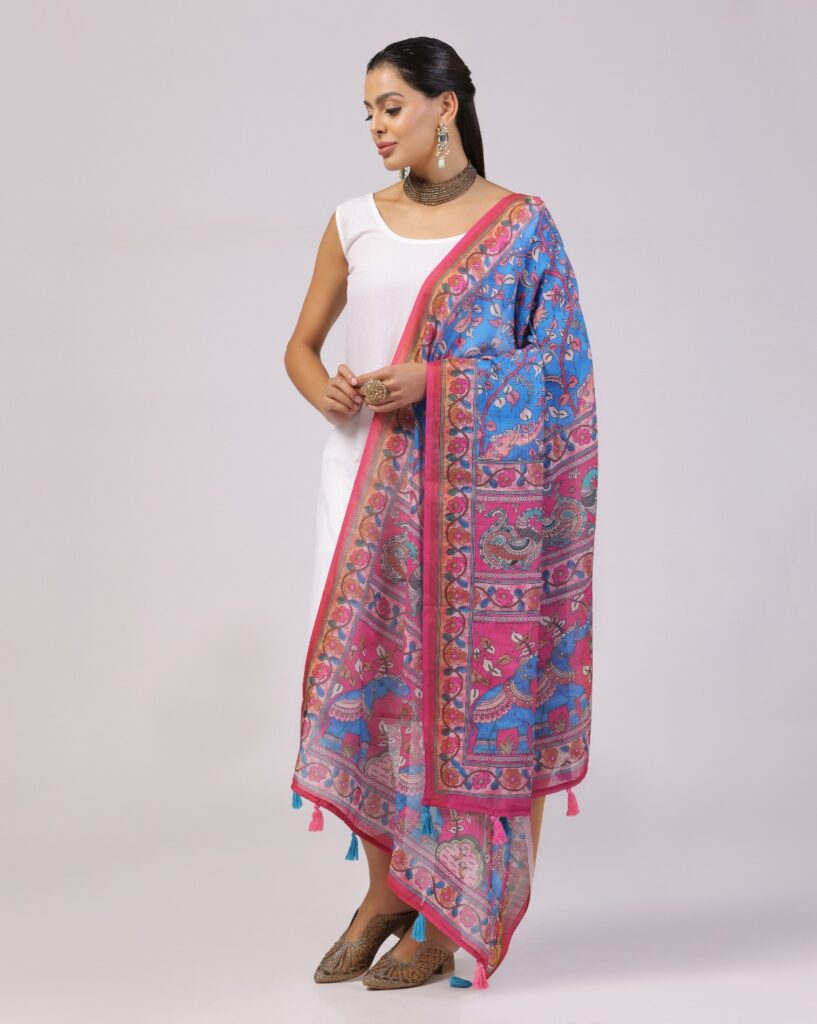 Digital Print Lien Blend Zari Dupatta