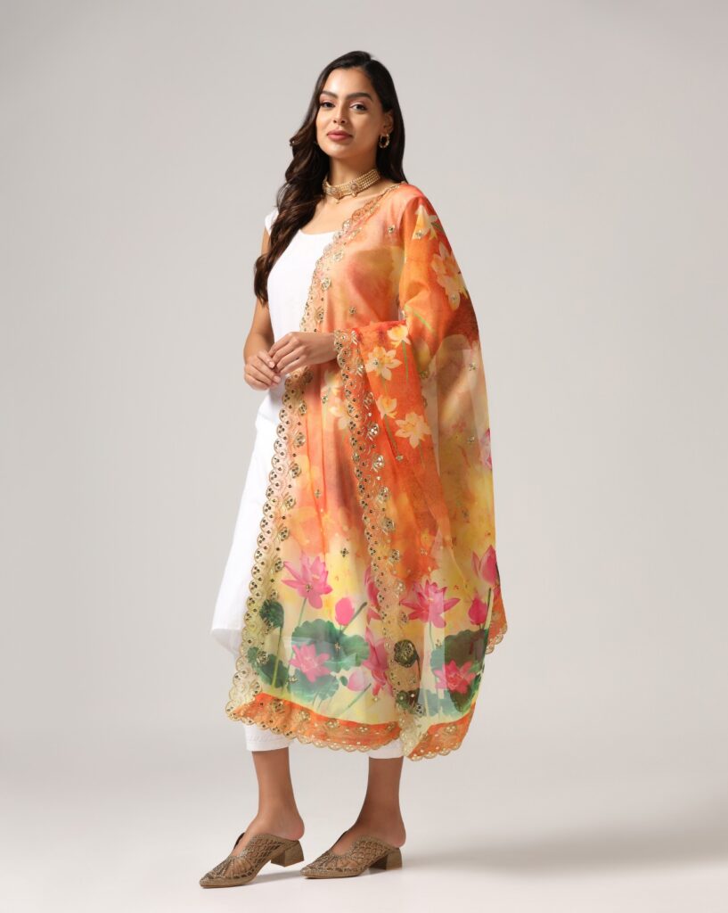 Digital Print Orgenza Sequnce Work Dupatta