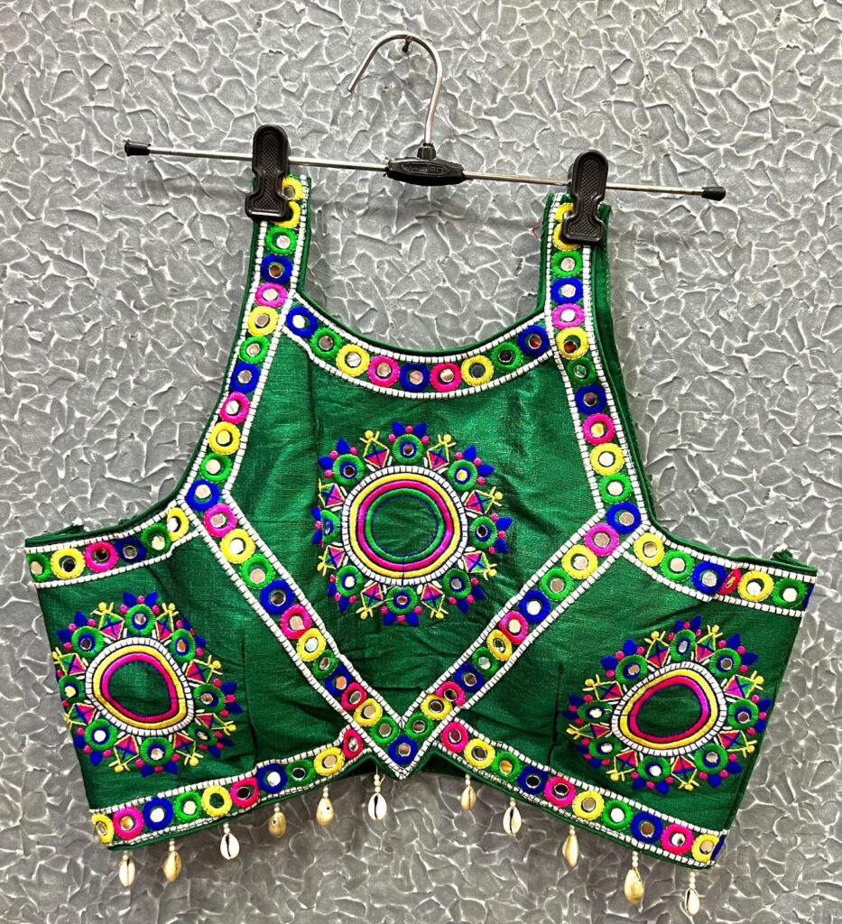 Green Mirror Work Navratri Blouse