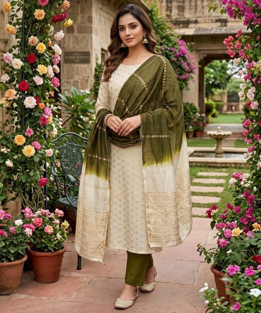 Light Grey Silk Blend Abstract Print Salwar Kameez Unstitched