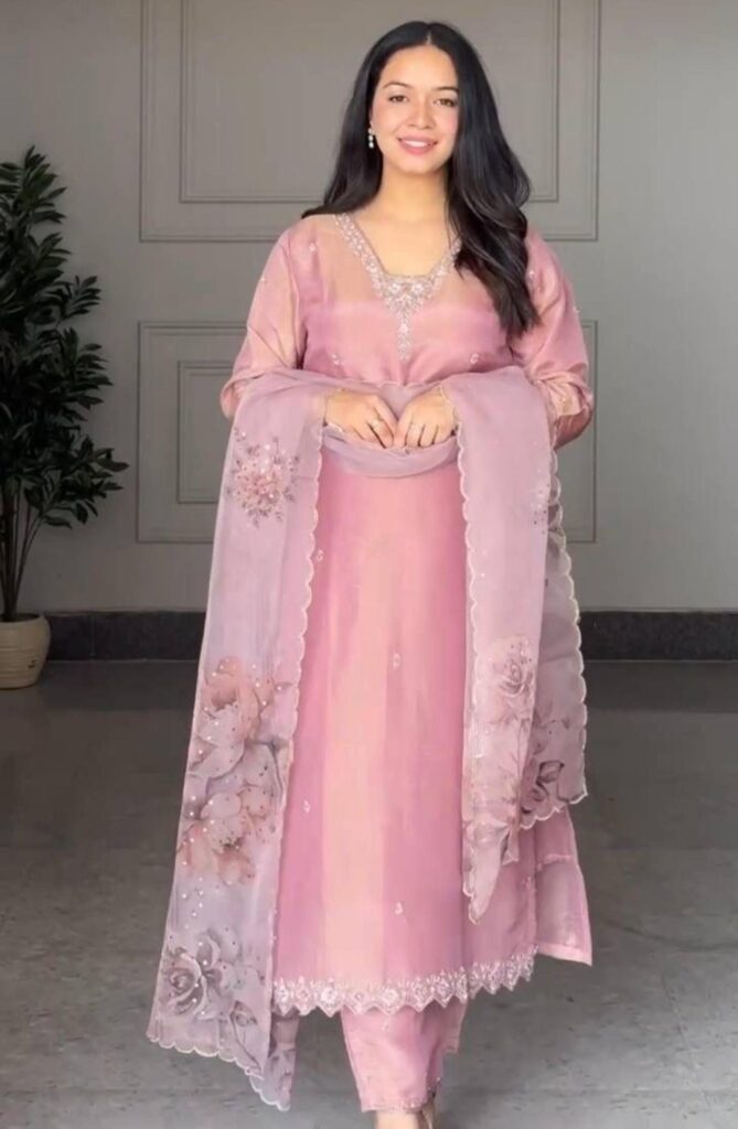 Mauve Organza Silk Kurta Set