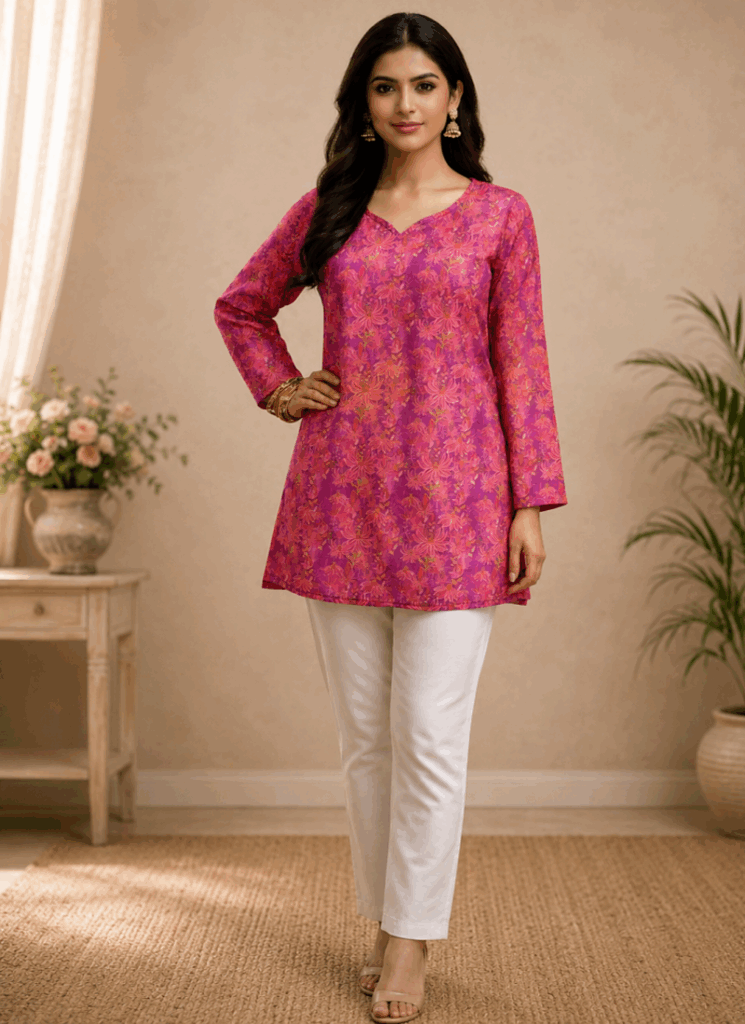 Pink Rayon Digital Printed Kurti