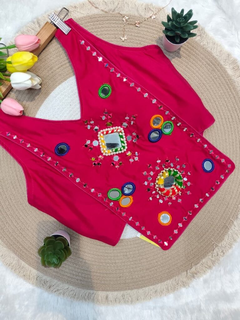 Rani Pink Navratri Rayon Silk Blend Mirror Work Blouse