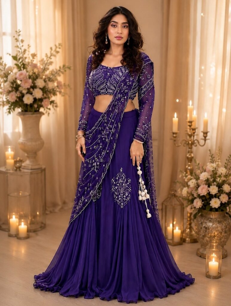Purple Silk Blend Embroidered Traditional Lehenga Choli