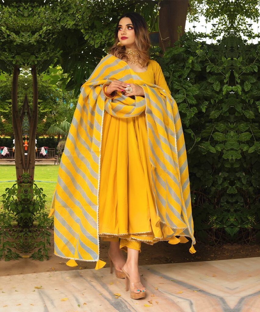 Rosemerry Yellow Cotton Anarkali Set